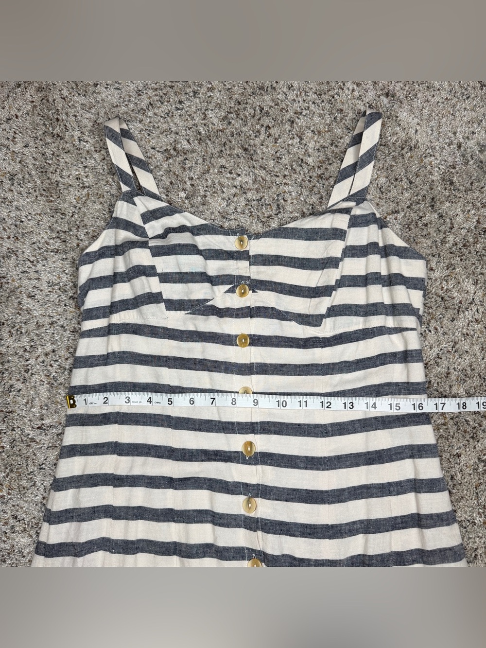 Anthropologie Maeve Linen Blend Striped Maxi Dress 10 Blue White Preppy Nautical - Picture 8 of 9